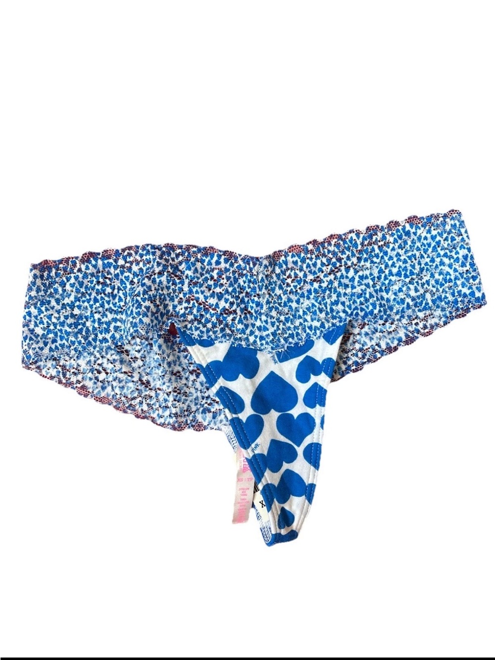 Victoria’s Secret PINK Blue Heart Lace Thong Panty XS NWT